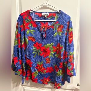 CM Shapes Blue and Red Floral Blouse